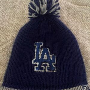 Kids Blue and Gray Pom-Pom Beanie